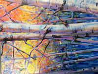 Abstract birch treescape painting in vivid colour by Teresa Grasby, Grasby Art Studio Calgary