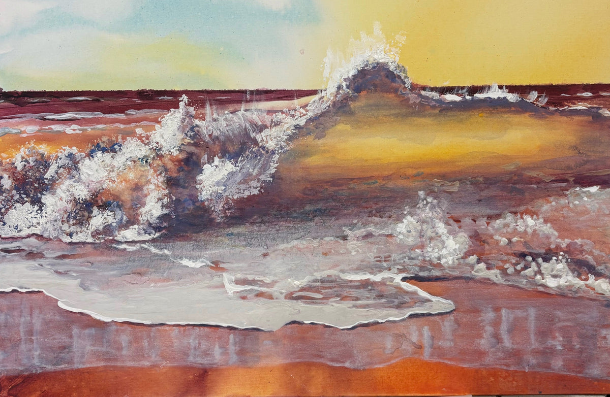 Golden-hour breaking wave and surf painting by Teresa Grasby, Grasby Art Studio Calgary